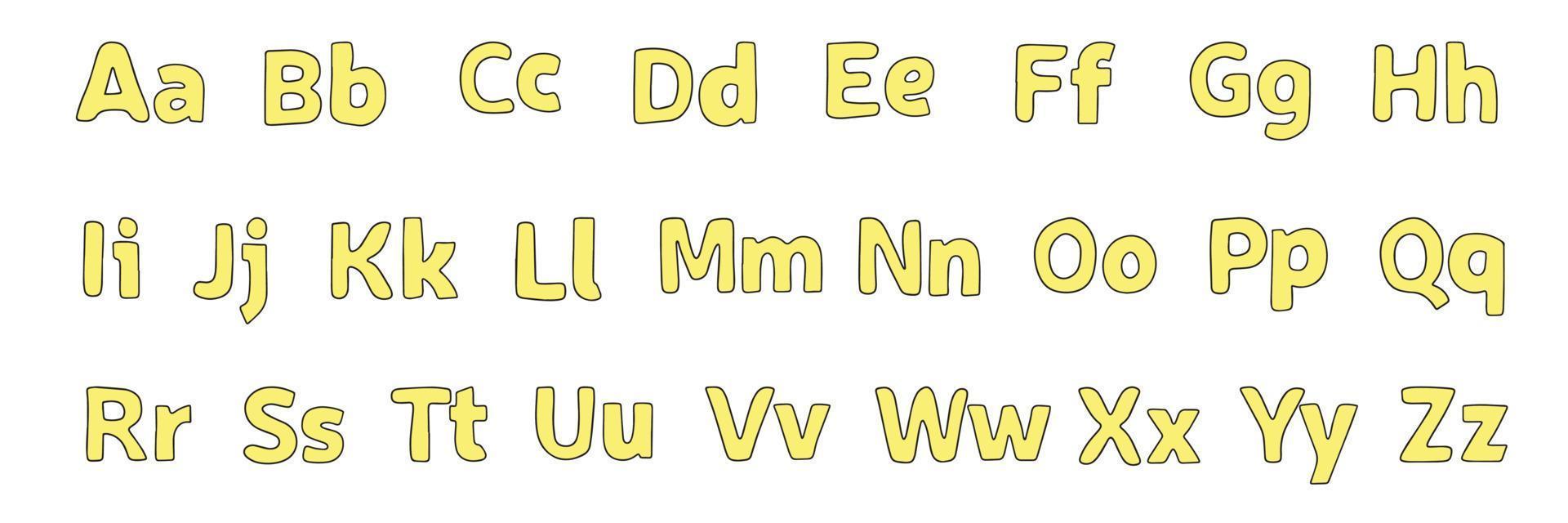 A yellow doodle font letter in hand drawn. Vector illustration.