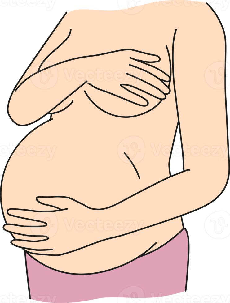 Pregnant woman touching naked belly png