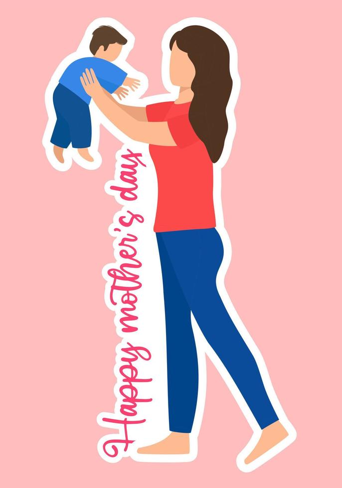 A happy mother's day card with a mother holding a baby. Vector illustration