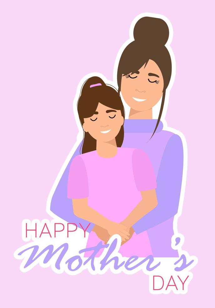 A poster for mother's day with a girl hugging her. vector