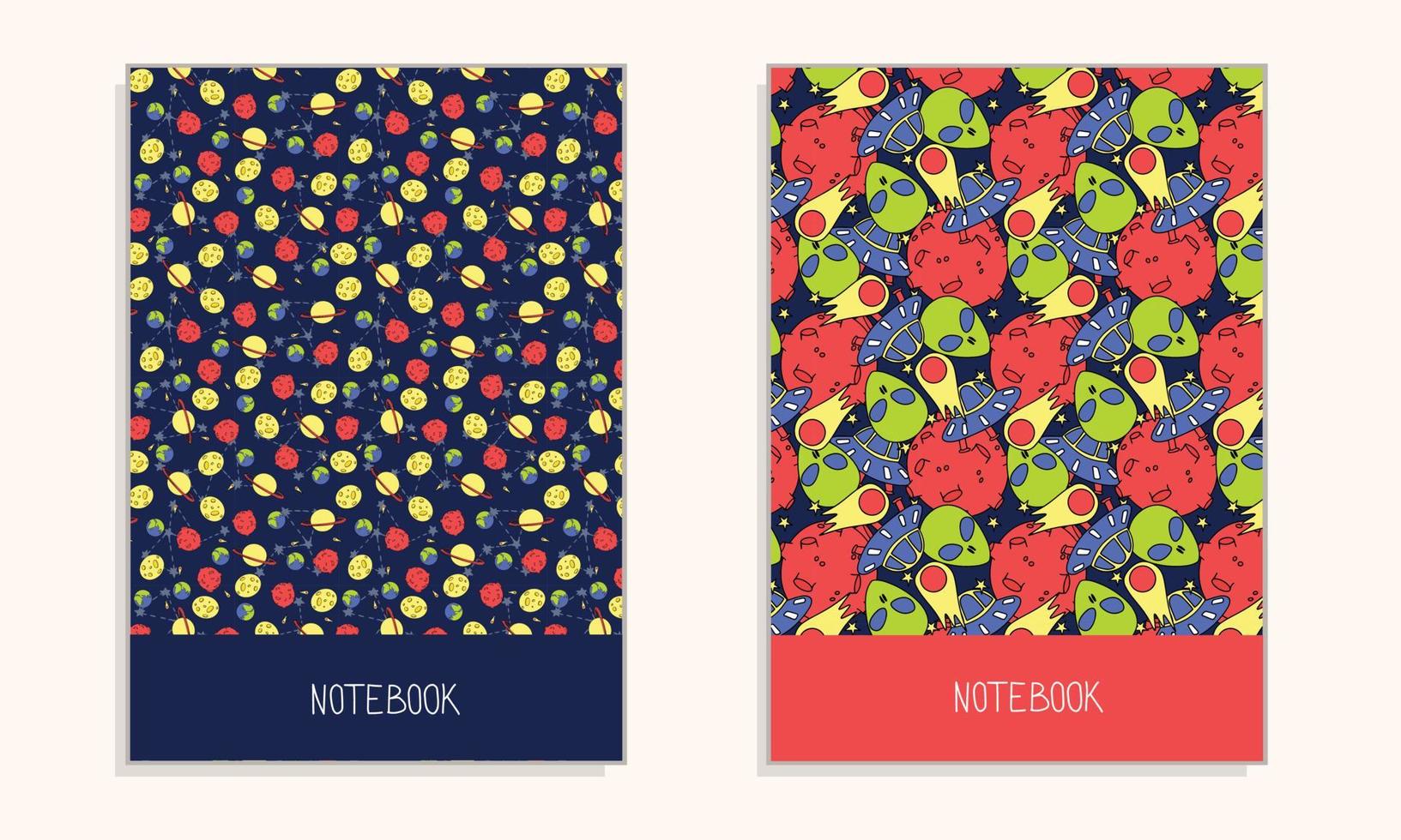 Two cover for notebook with space color doodle pattern. Hand drawn vector illustration.