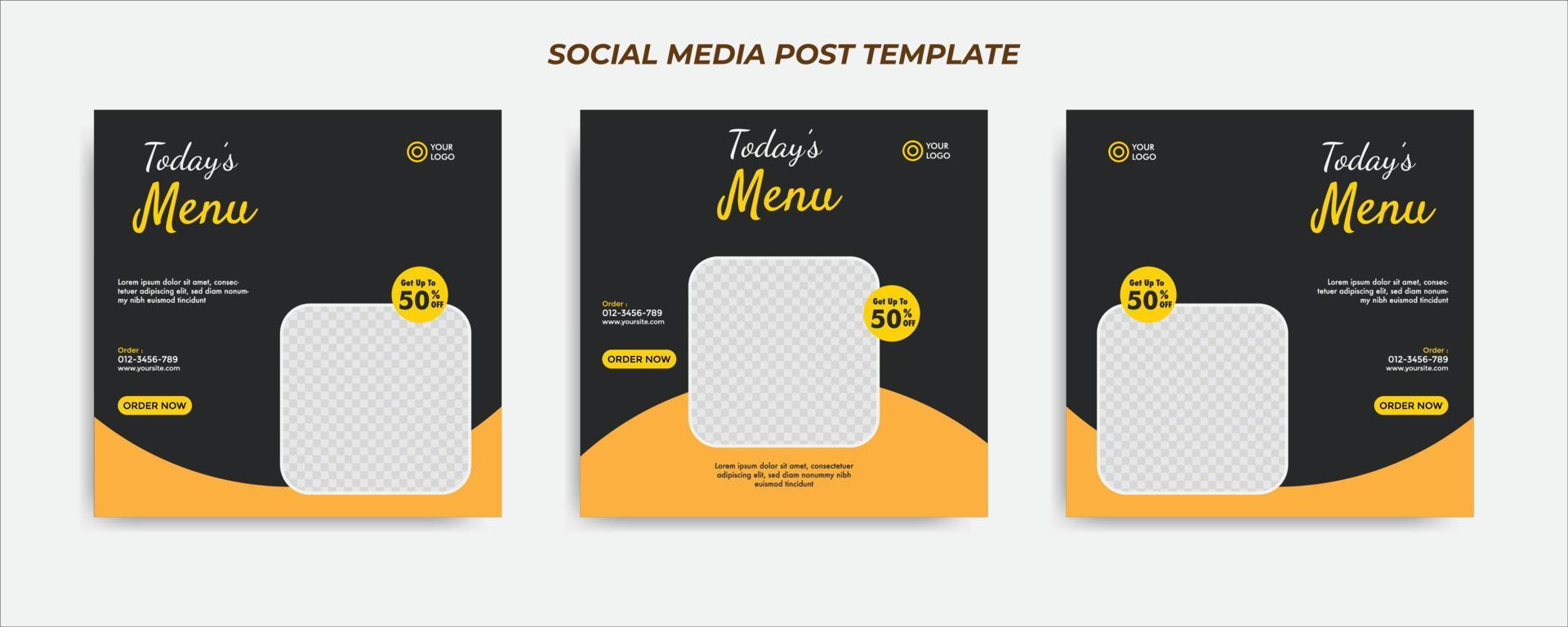 Food menu banner social media post. Editable social media templates for promotions on the Food menu vector