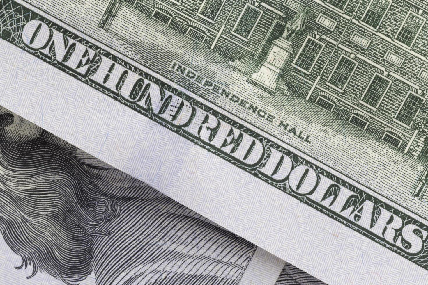 close up of text one hundred dollars on banknote photo