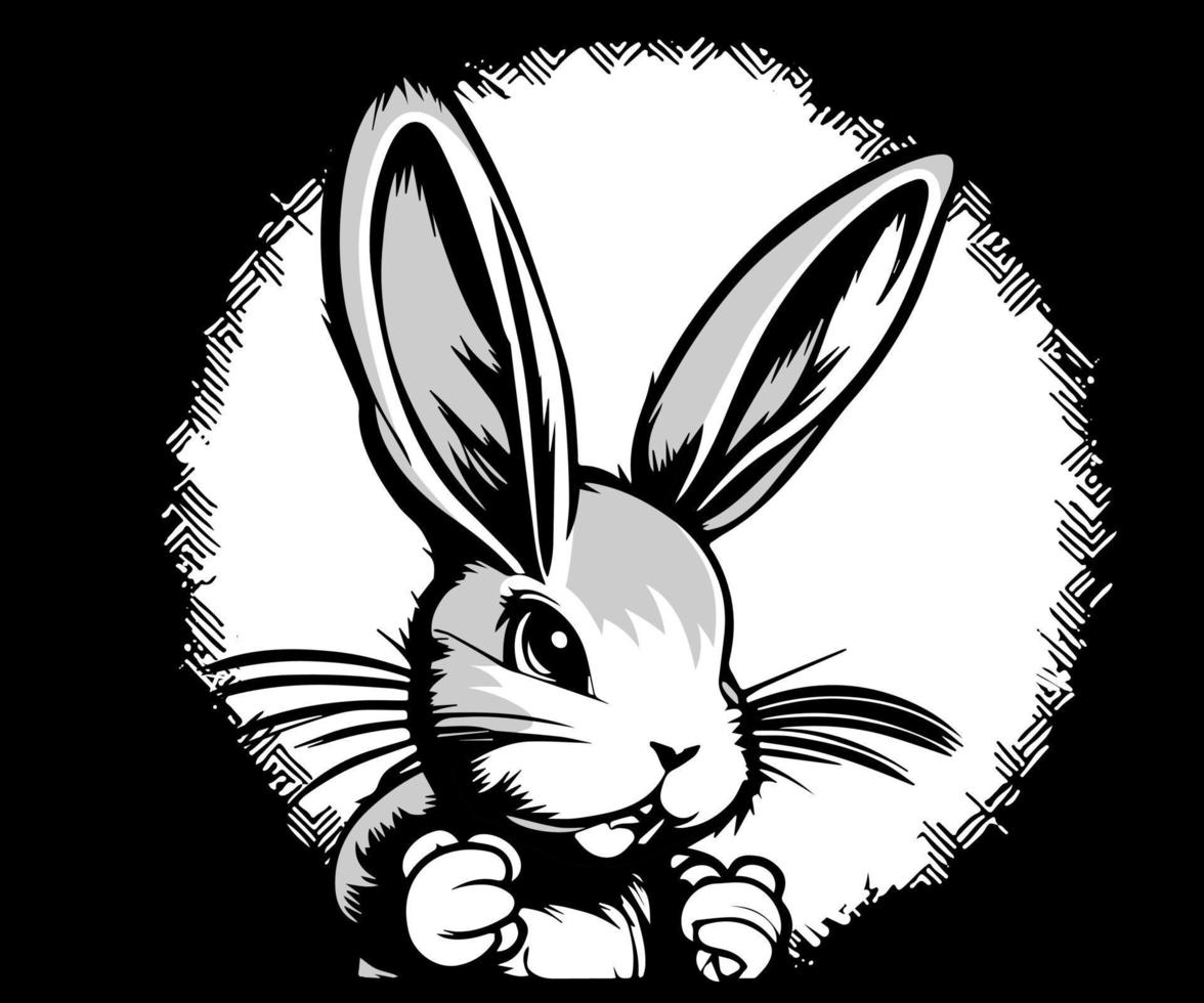 Conejo dibujos animados vector ilustración en grunge punk estilo. conejito de moda Arte.