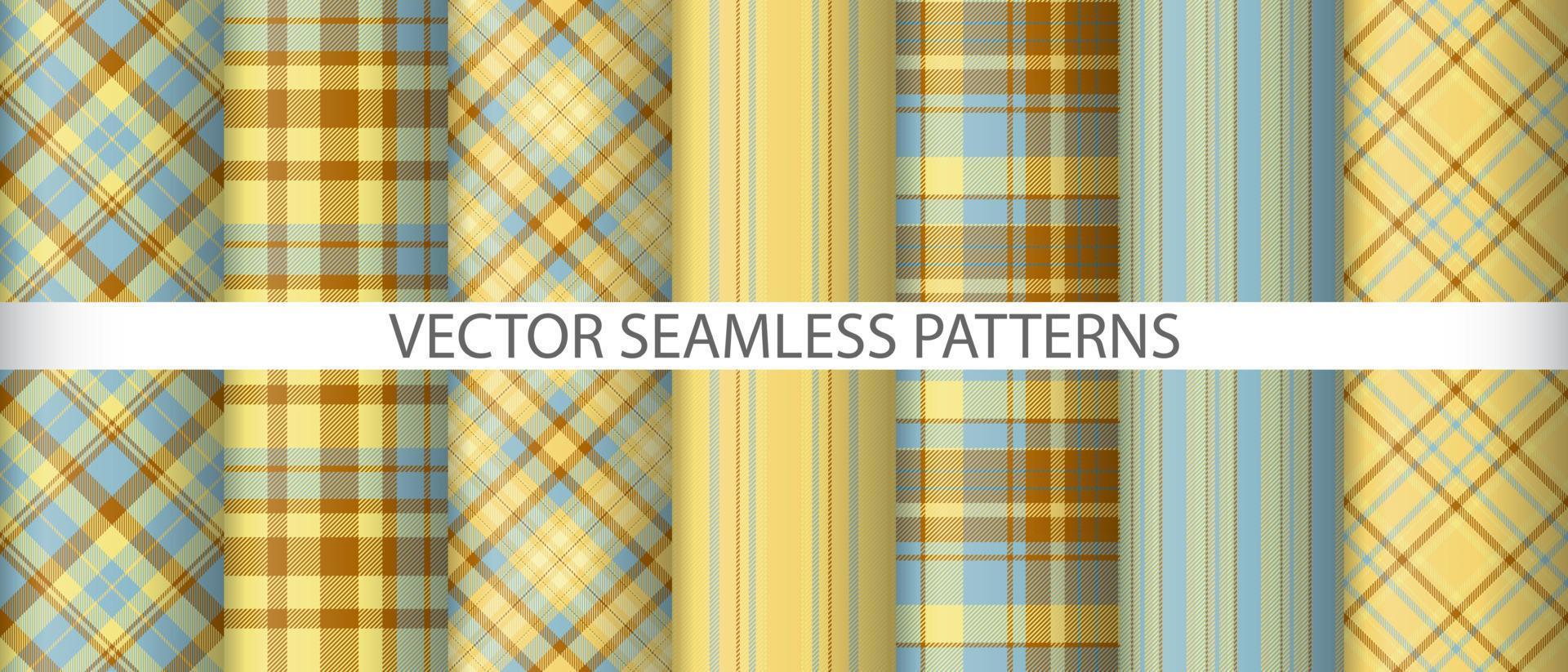 Set tartan seamless pattern. Plaid texture background. Textile check vector fabric.