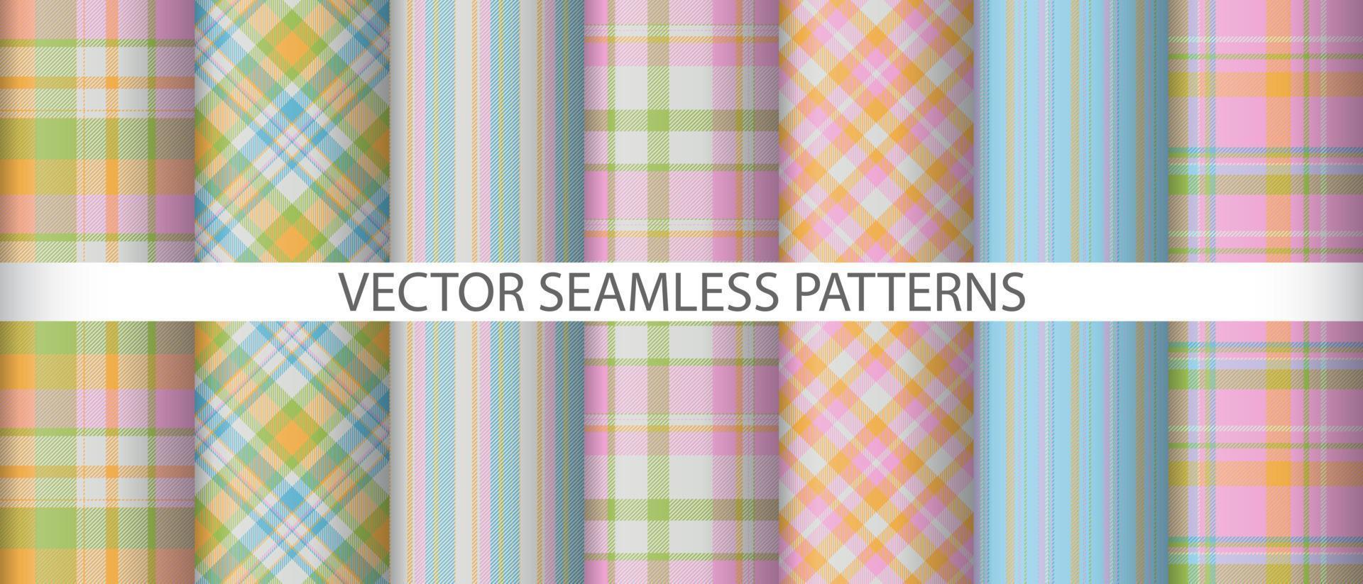 Set plaid tartan textile. Seamless vector texture. Check pattern background fabric.