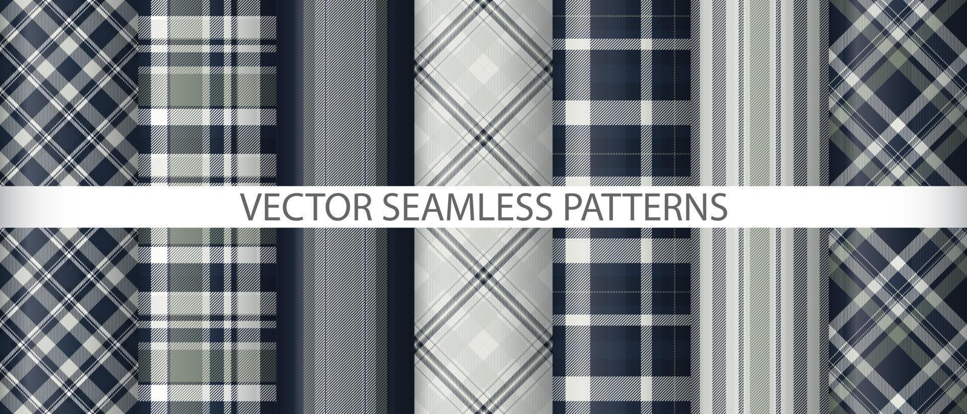 Set vector plaid seamless. Background check pattern. Fabric tartan textile texture.