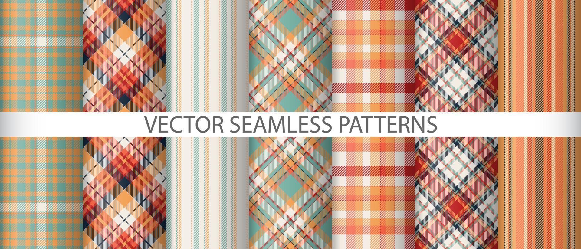 Set seamless background vector. Check plaid texture. Pattern fabric tartan textile. vector