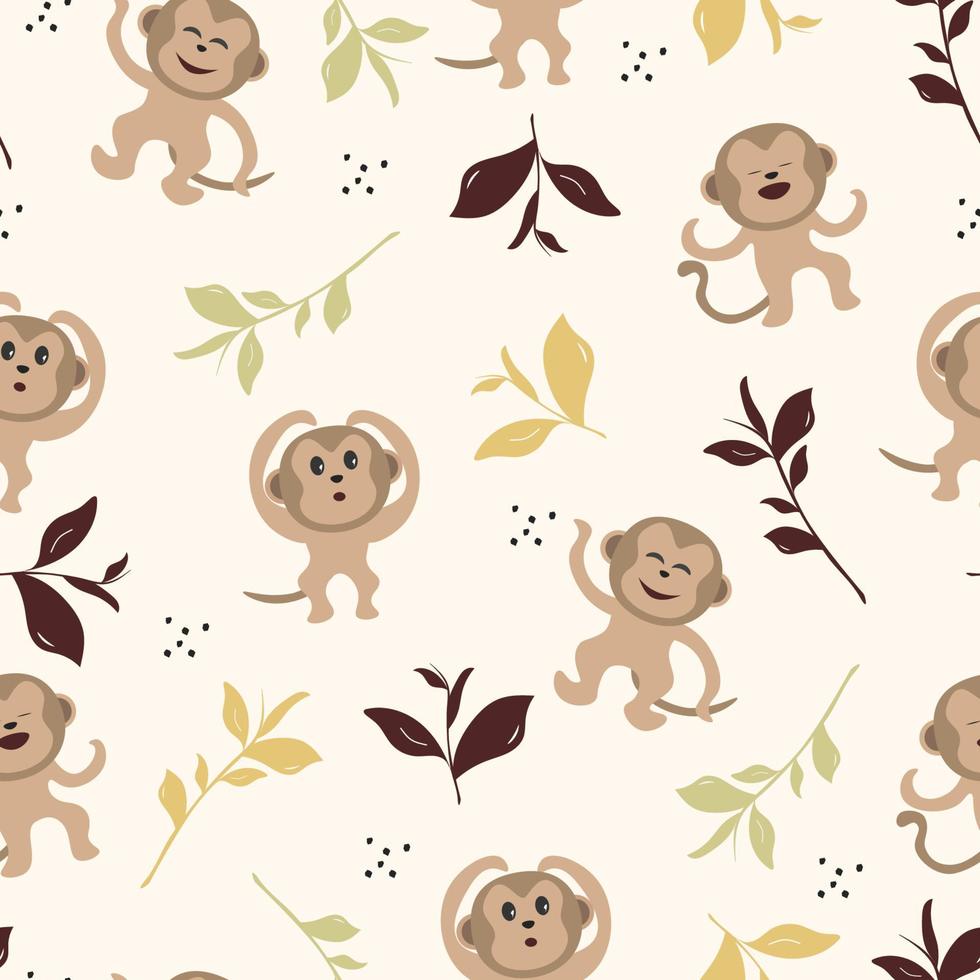 A seamless pattern with monkeys and leaves vector