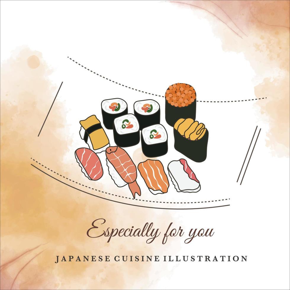 vector kawaii Sushi póster ilustración