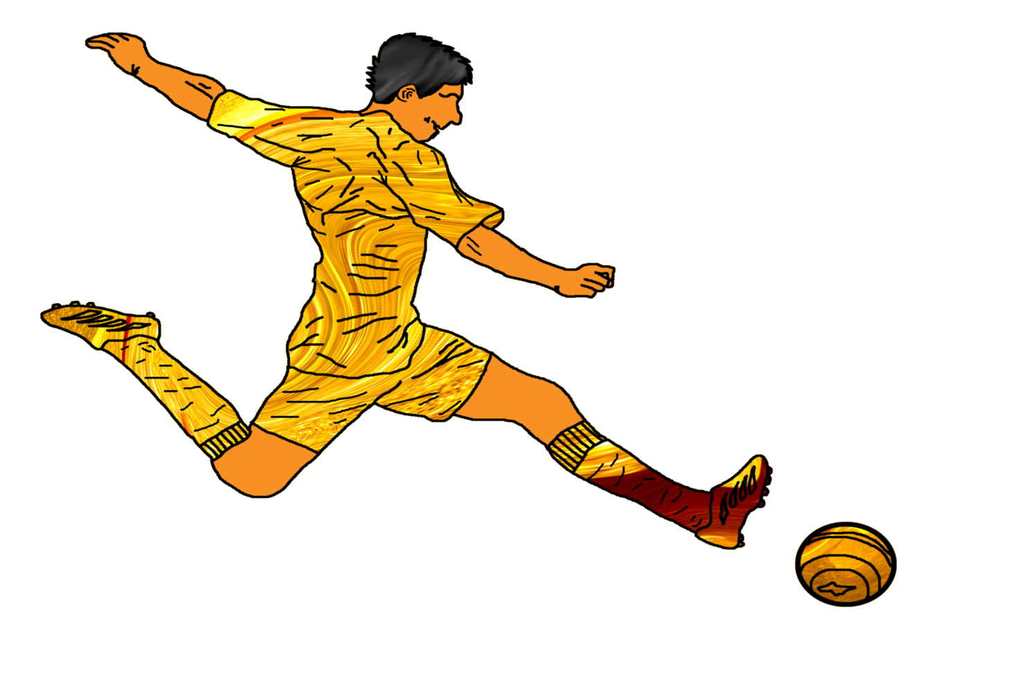 Symbol golden Farbe von Fußball Spieler Laufen und treten ein Ball png