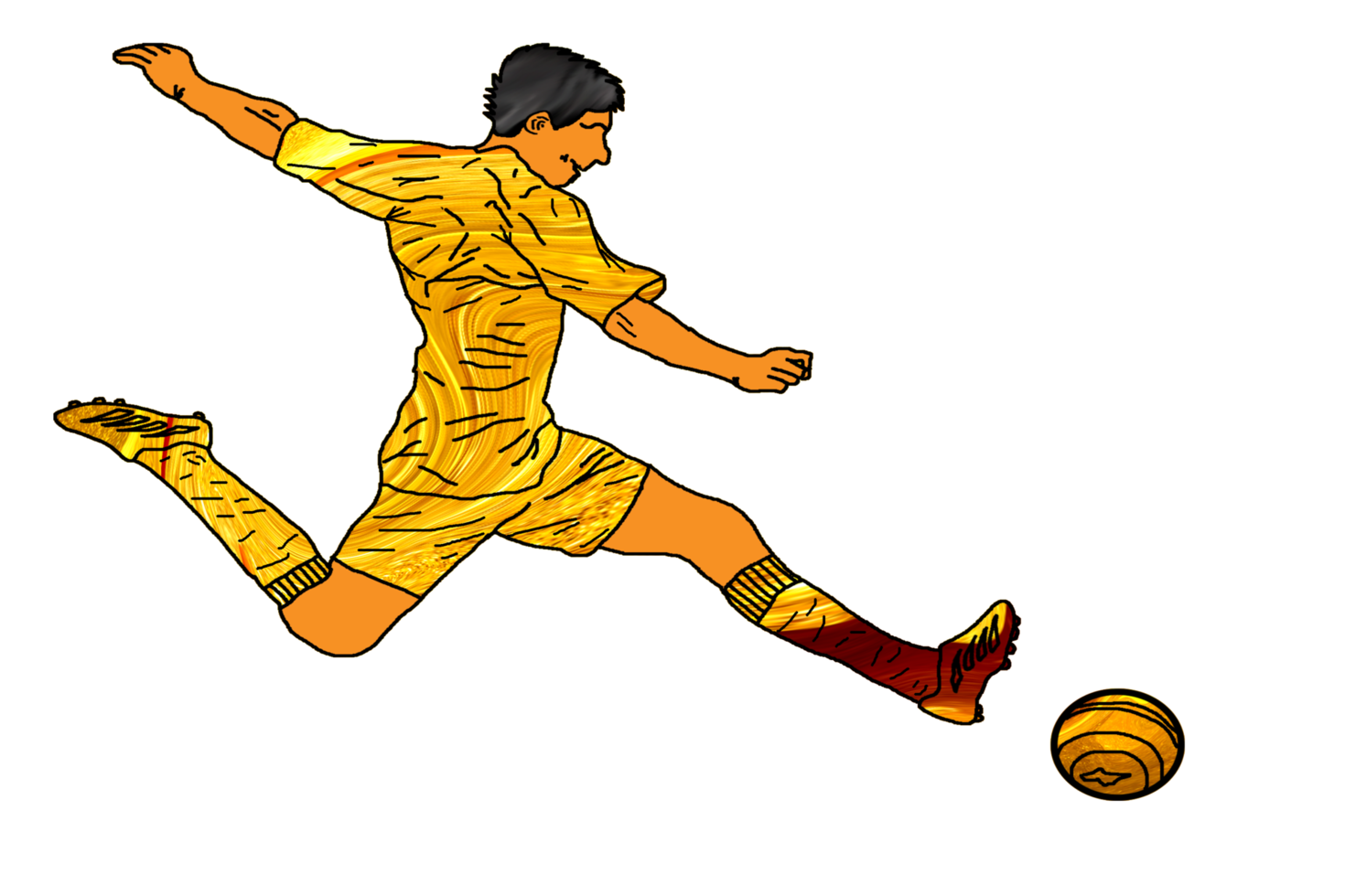 icon golden color of soccer player running and kicking a ball png