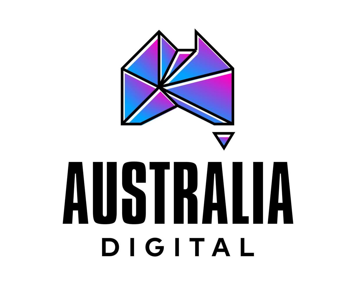 Outline shape of australia and digital technology logo design. vector