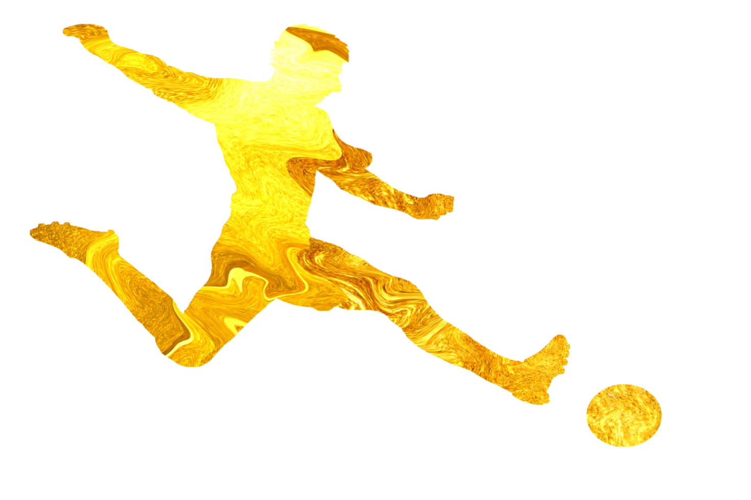 icon golden color of soccer player running and kicking a ball png