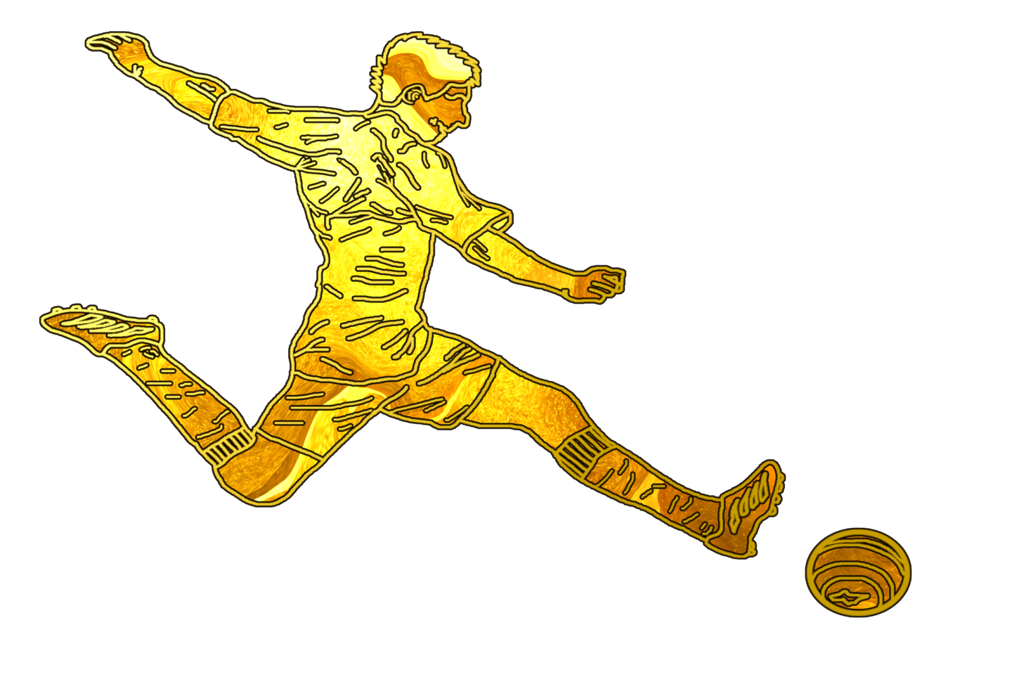 ikon gyllene Färg av fotboll spelare löpning och sparkar en boll png