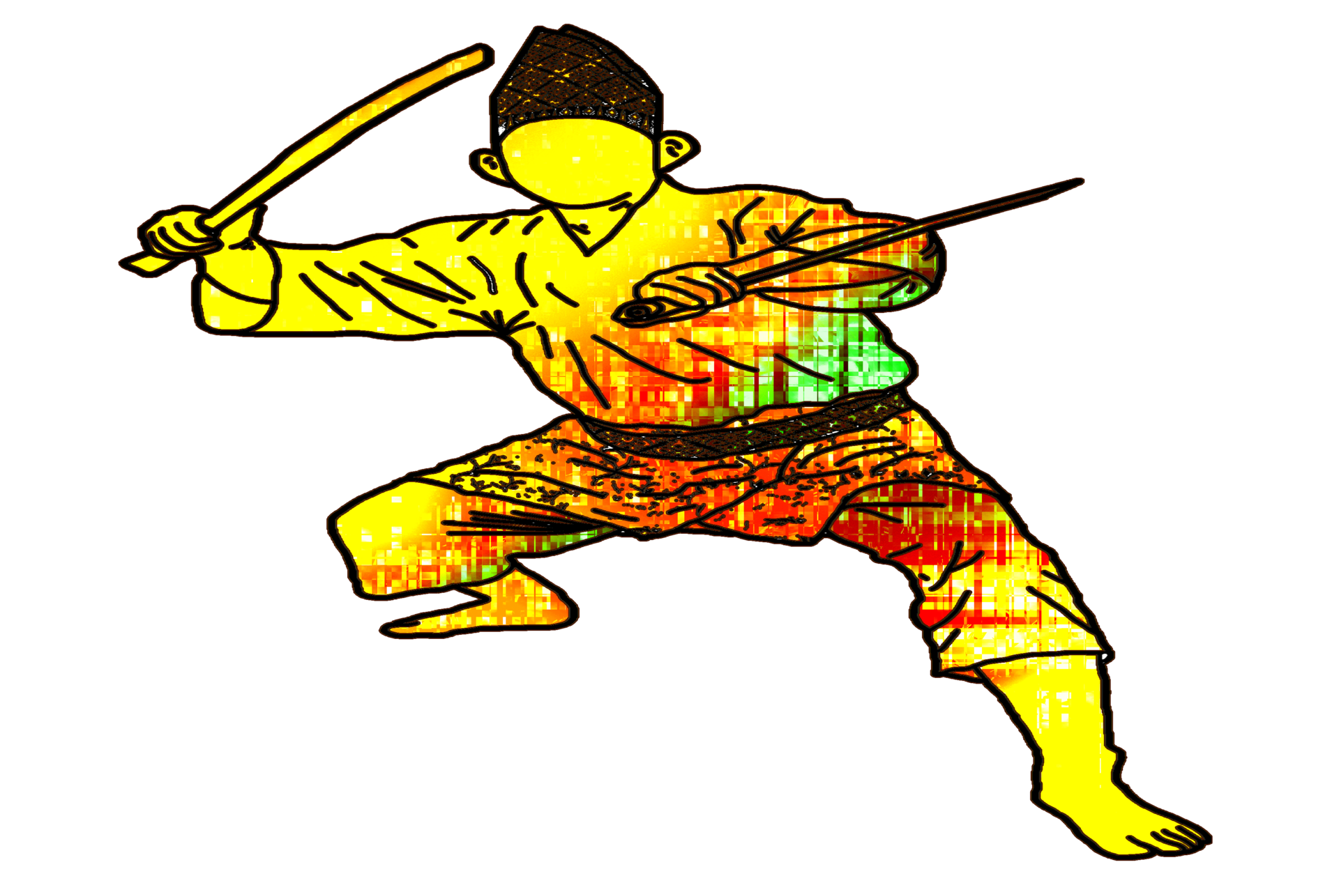 icon martial art Malay show skill movement with two machetes weapon