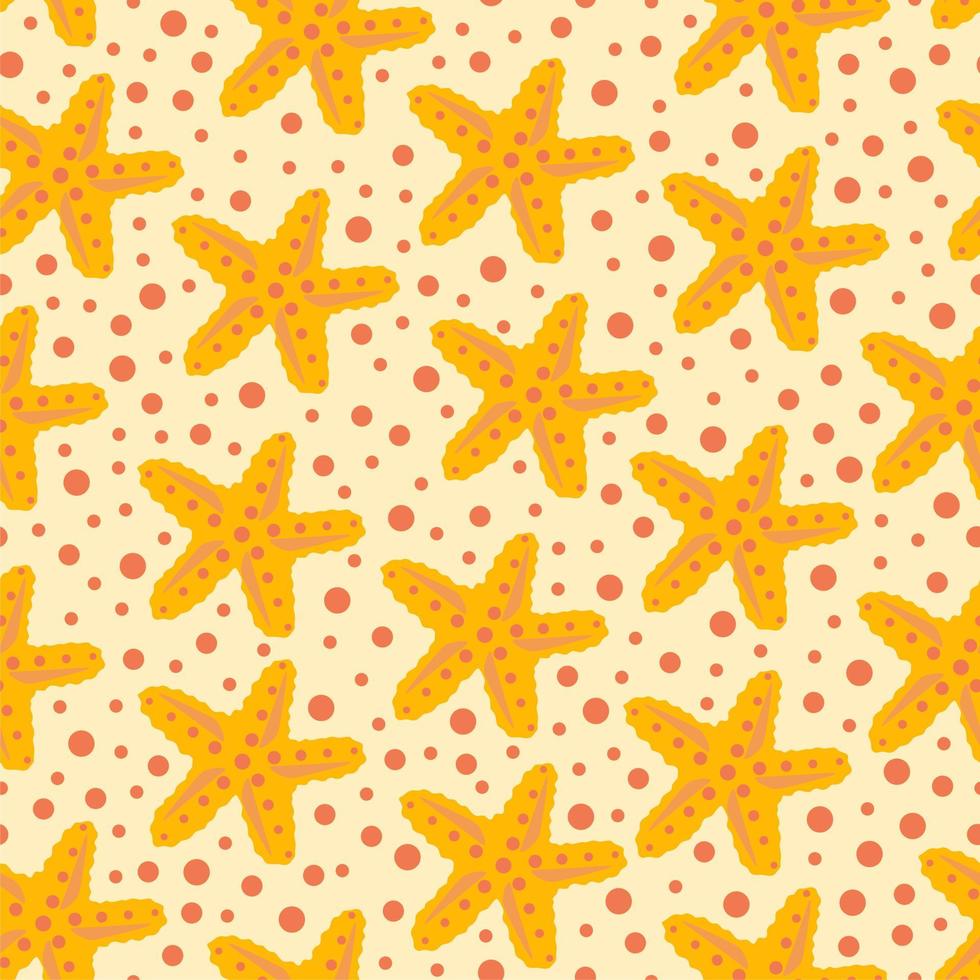 Abstract seamless pattern with stars on yellow background. Underwater seastars. vector