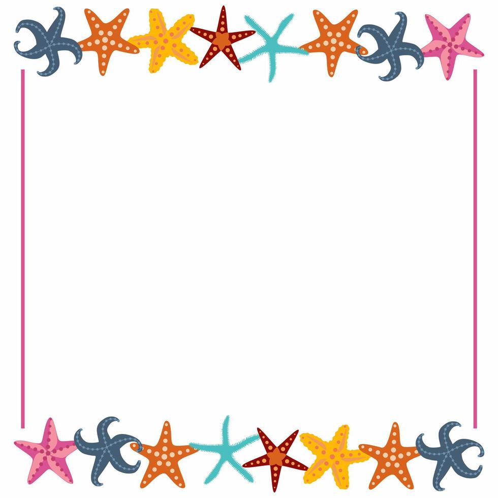 Starfishes background in flat design. Frame or border with empty space. vector