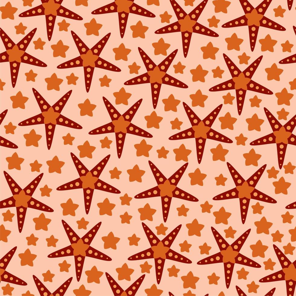 Abstract seamless pattern with stars on light orange background. Underwater seastars. vector