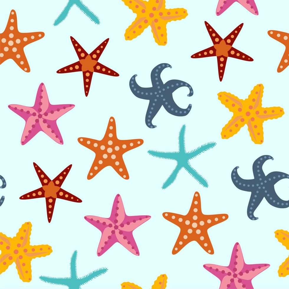 Seamless vector pattern with cute various starfishes. Vintage pastel texture. Summer hand drawn background for package,