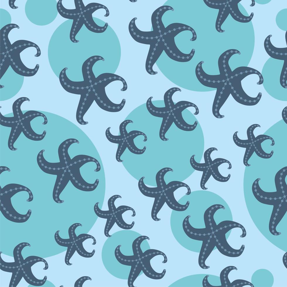 Blue seastars seamless pattern. Circles or dots on background. vector