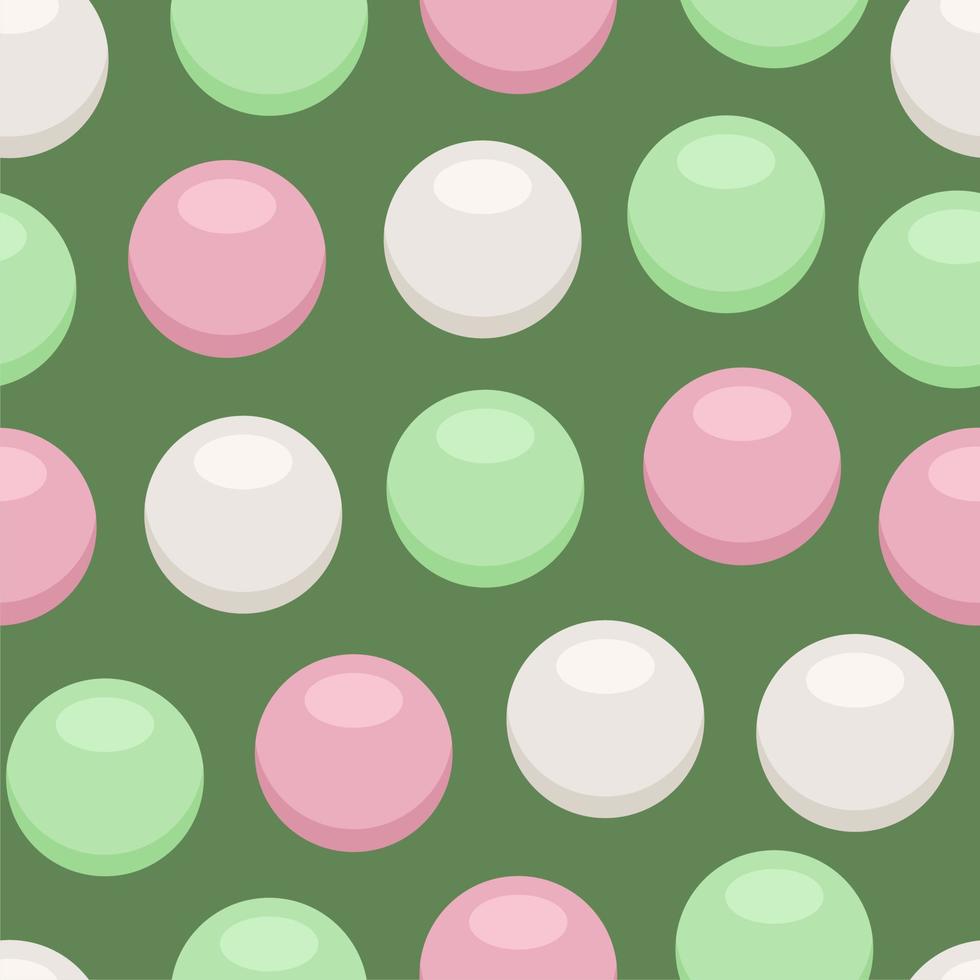 Fruity mochi seamless pattern. Popular japanese traditional food dango surface design. Classic rice cakes vector