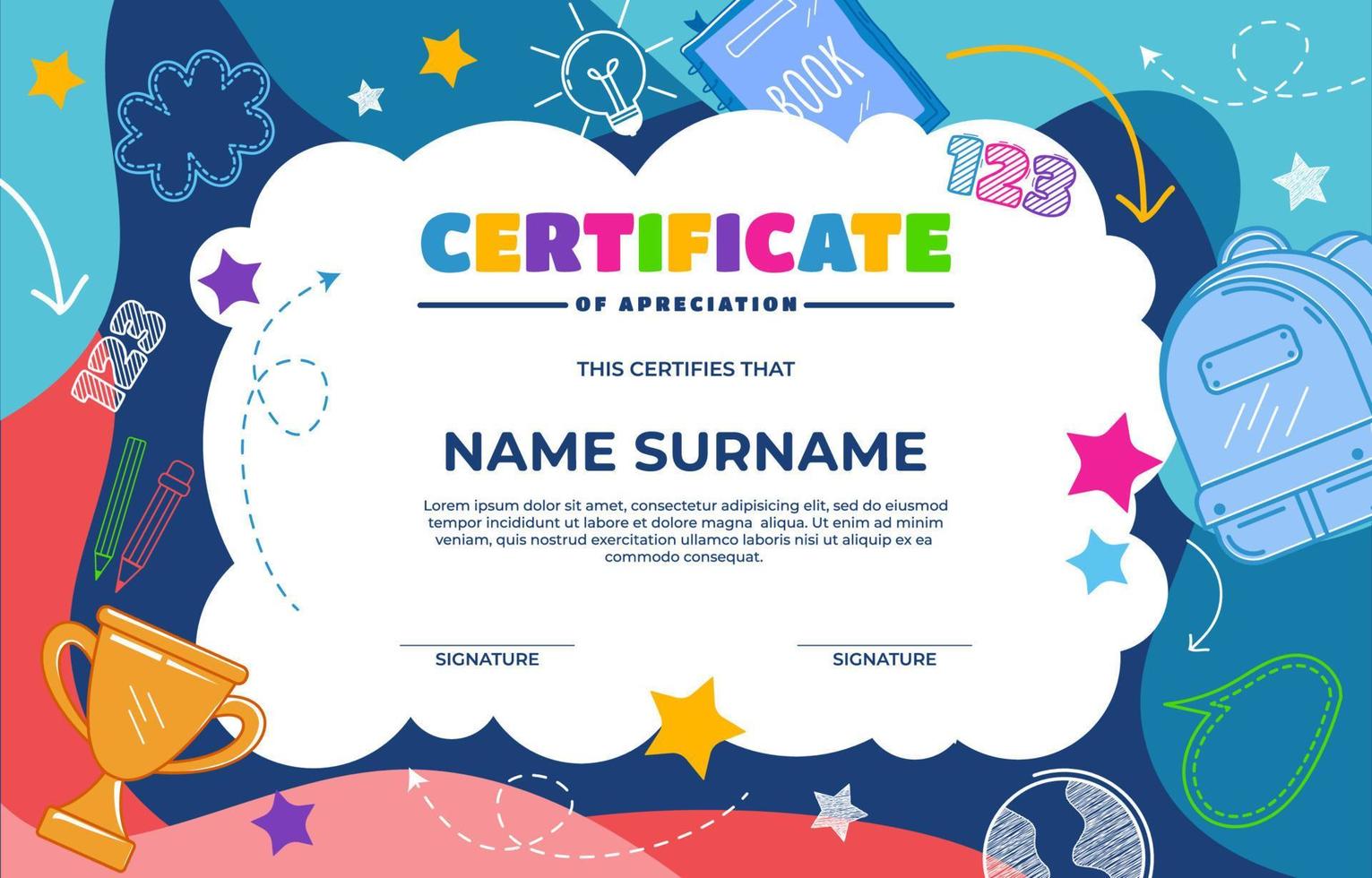Fun Kids Certificate Template vector