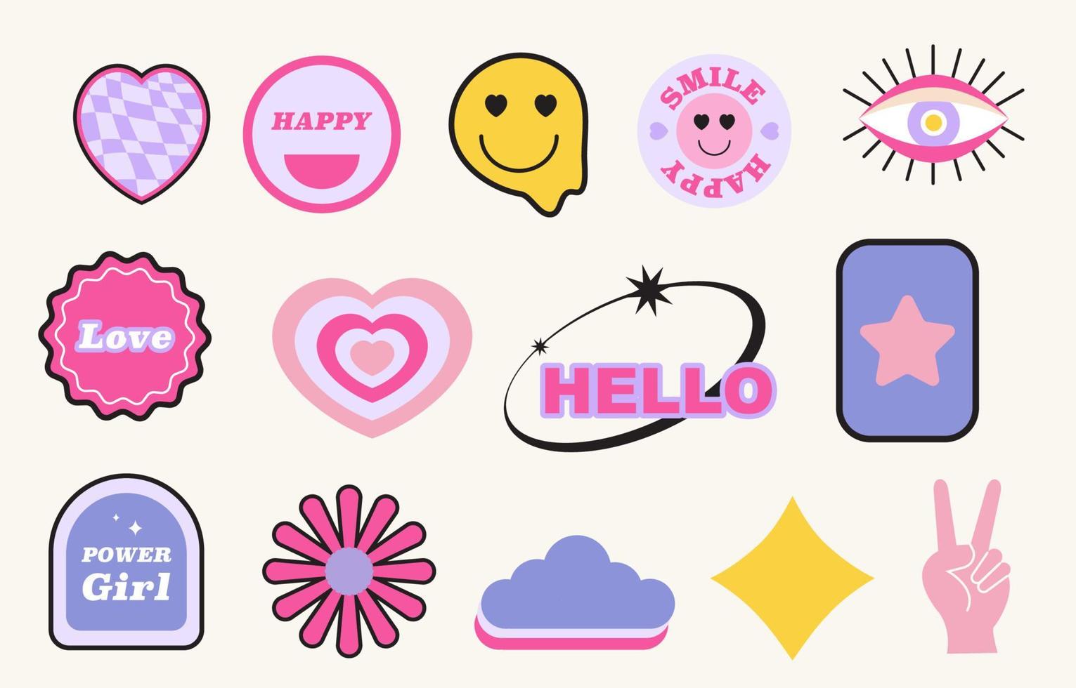 90s object design in pop and y2k style with emoji, cloud,eye