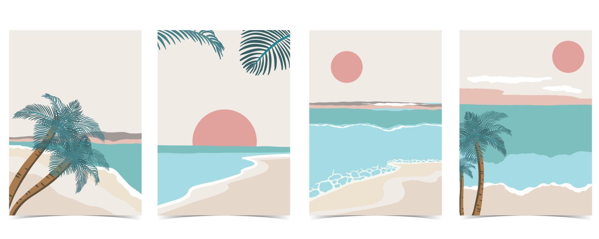 Beach background with sun,sea and sky in the daytime with pastel color vector