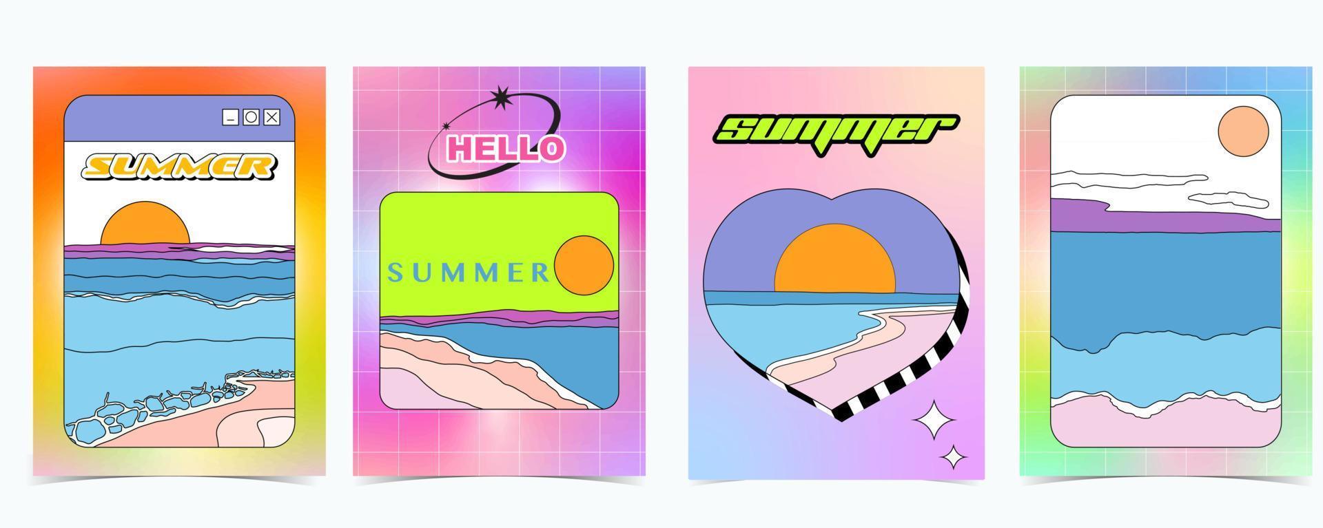 Beach background with sun,sea and sky in the daytime with y2k style vector