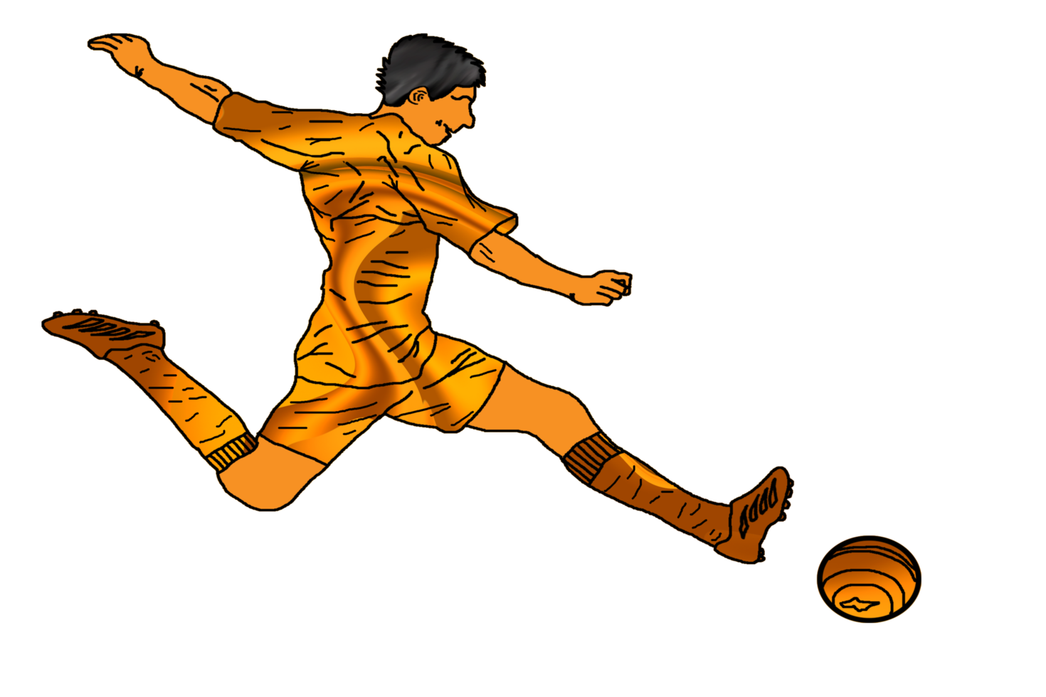 icon golden color of soccer player running and kicking a ball png