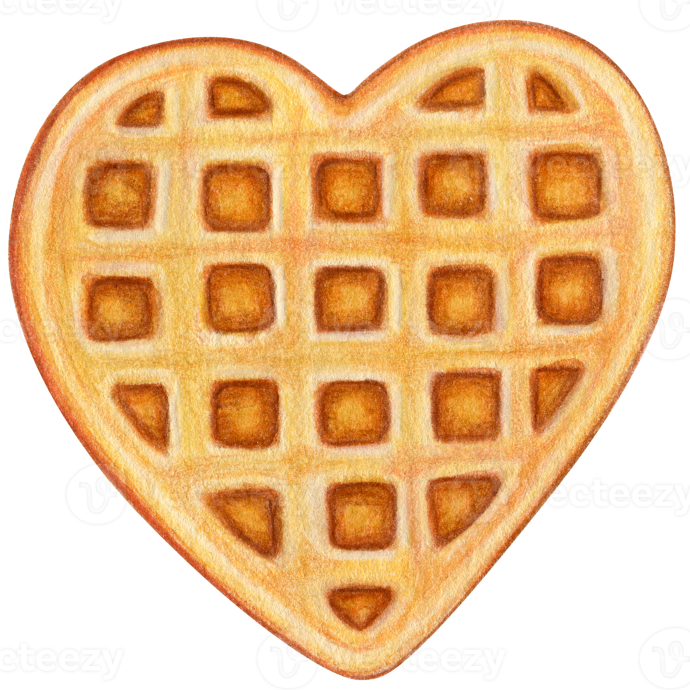 watercolor hand drawn heart shaped waffle png