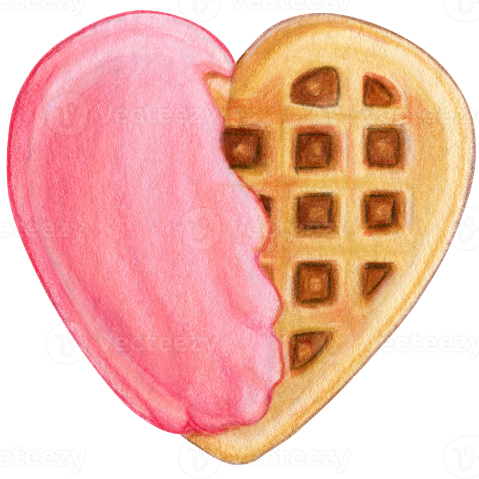 watercolor hand drawn heart shaped waffle png