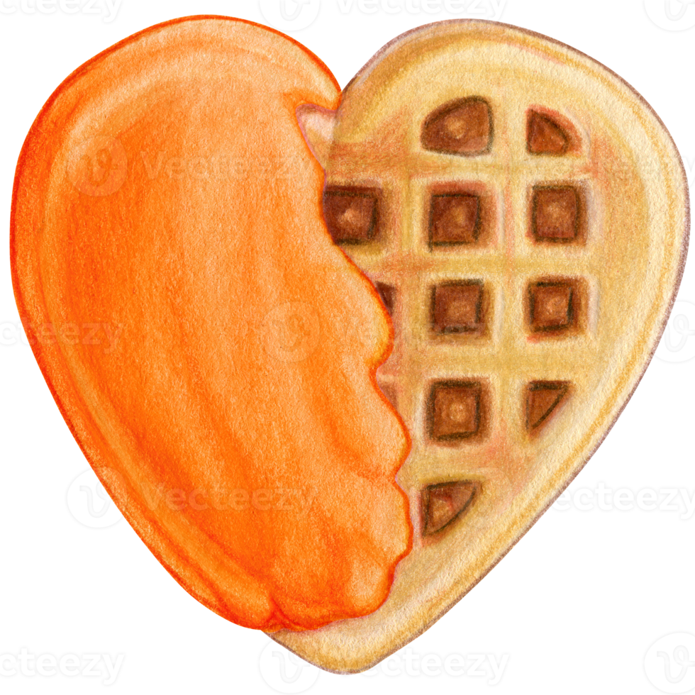 watercolor hand drawn heart shaped waffle png