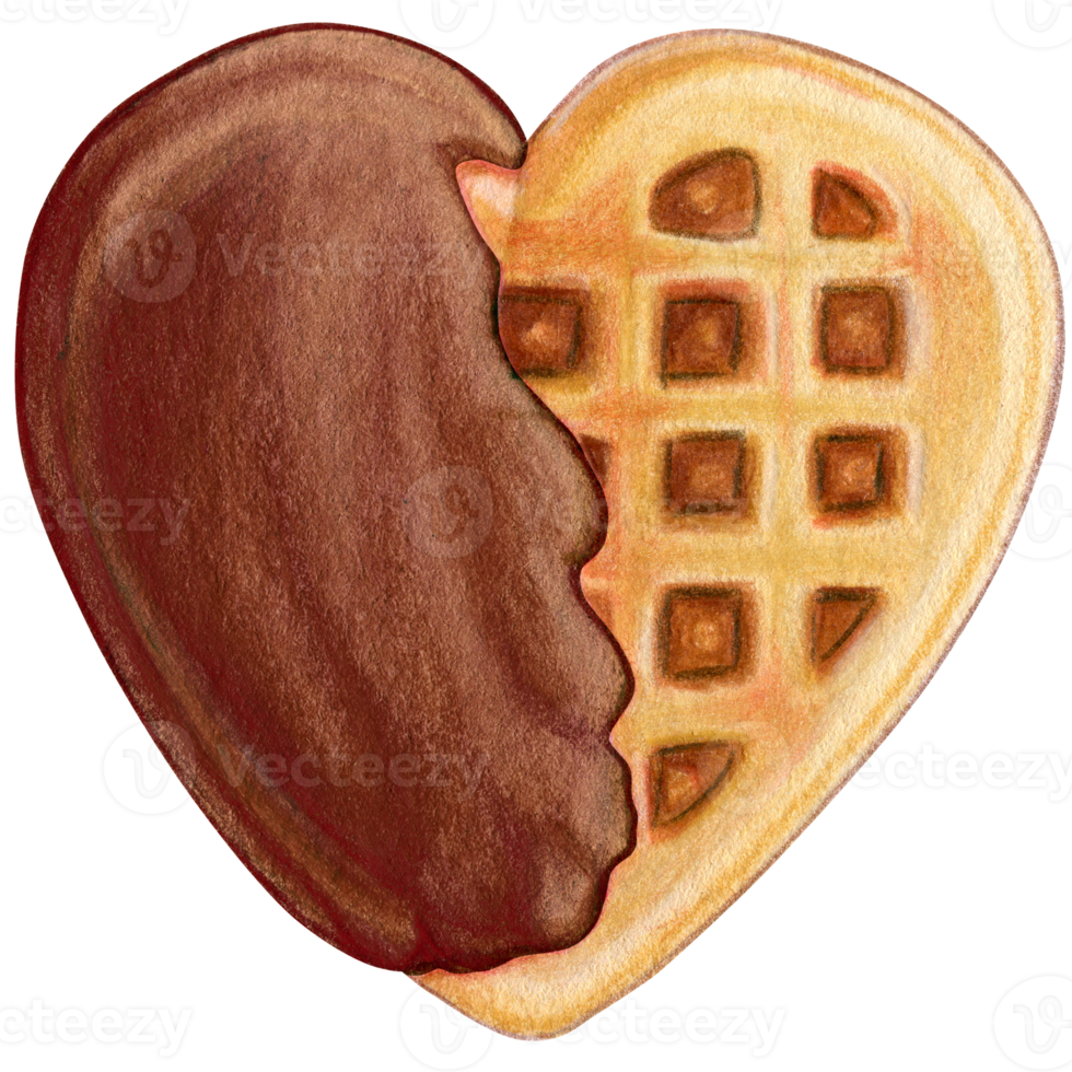 watercolor hand drawn heart shaped waffle png