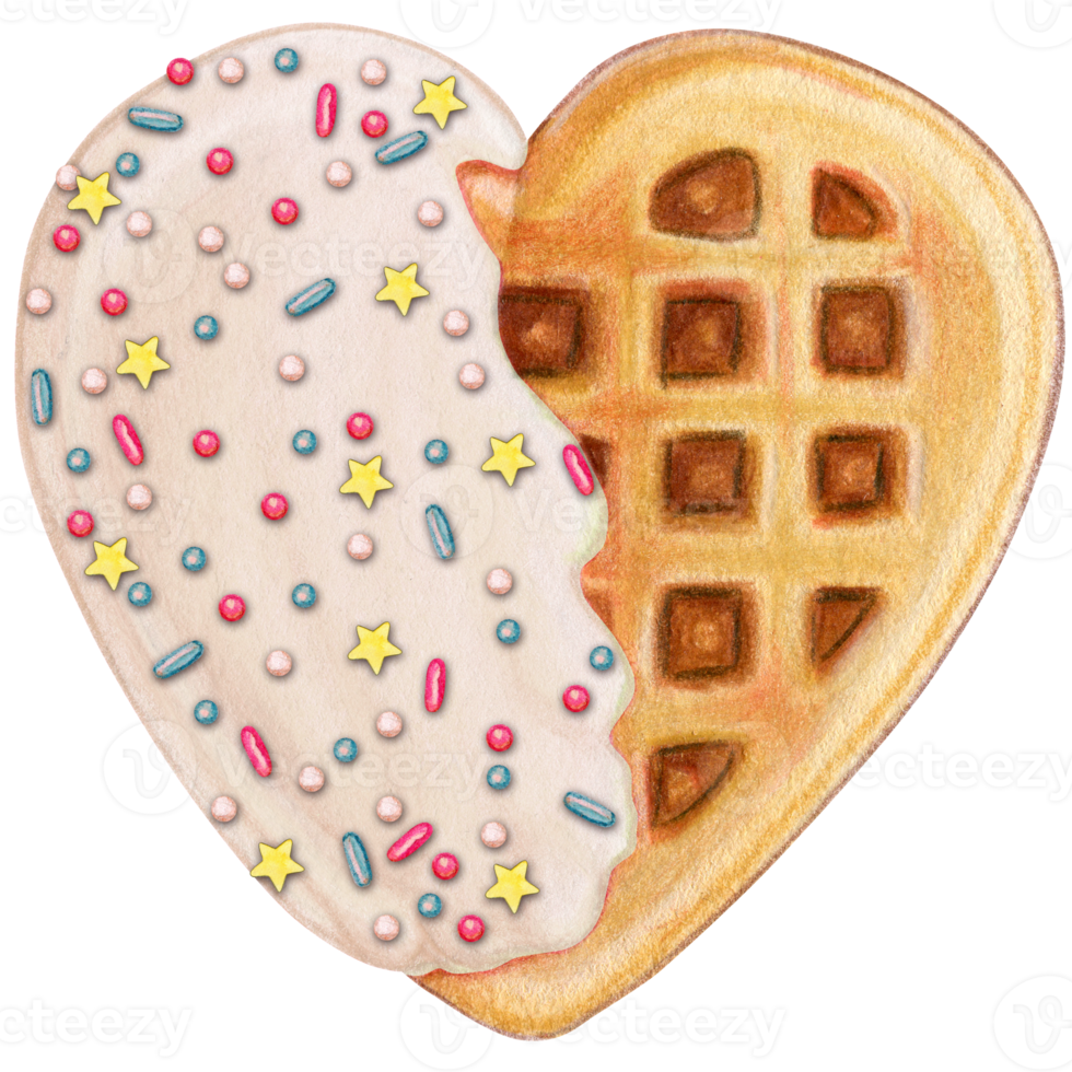 watercolor hand drawn heart shaped waffle png