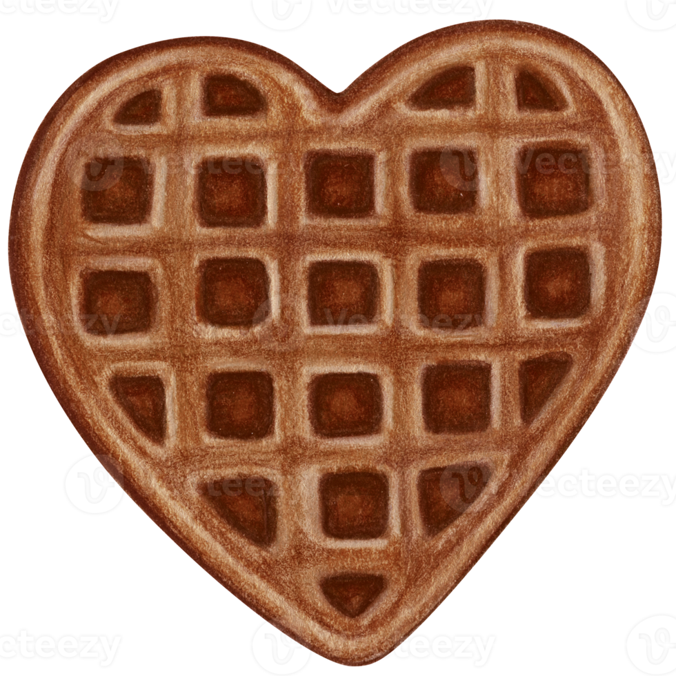 watercolor hand drawn heart shaped waffle png