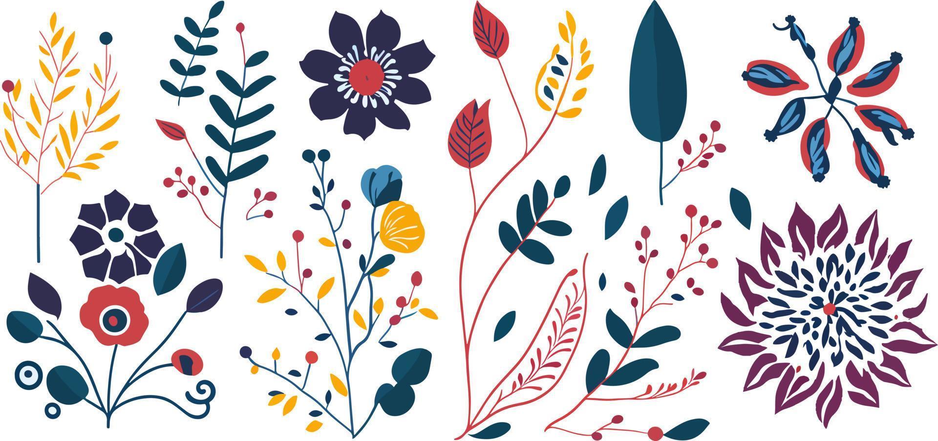 Transform Your Designs with a Stunning Collection of Flat Color Floral Elements vector