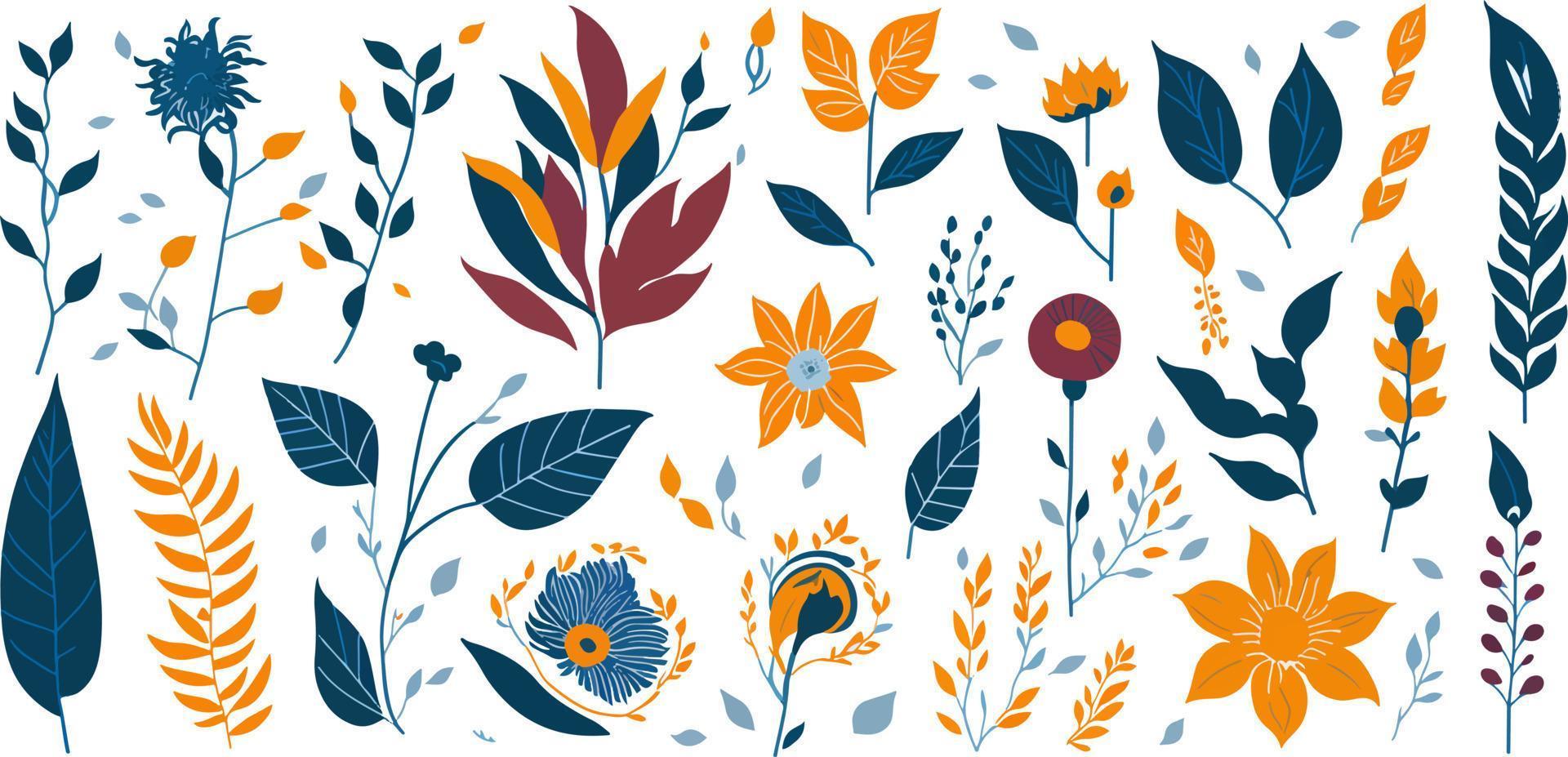 Elevate Your Design with a Simple and Elegant Collection of Flat Color Floral Elements vector