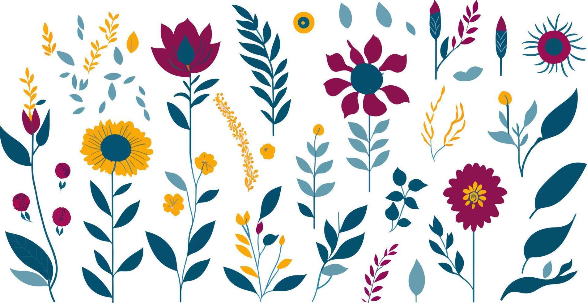 Wildflowers, Plants, and Herbs. A Simple and Elegant Set of Floral Elements vector