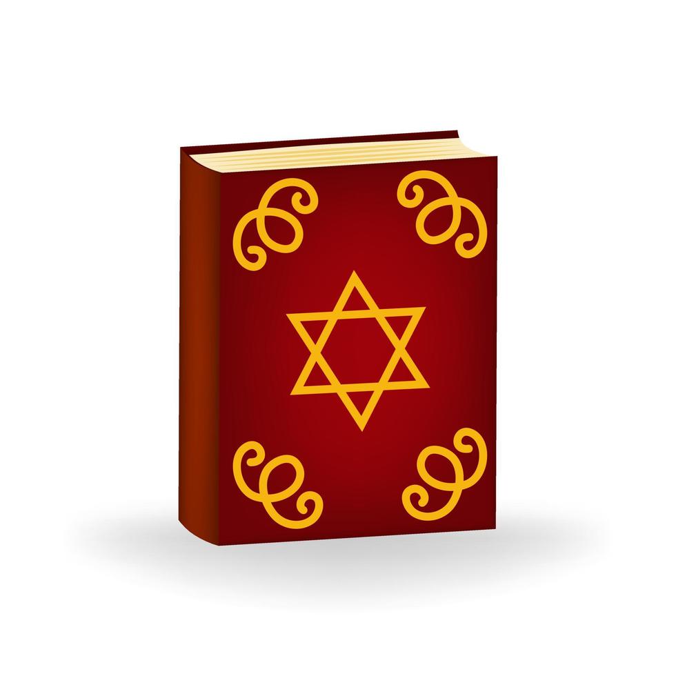 Haggadah book, an essential part of the Passover Seder and celebration, set against a clean white background. Haggadah includes texts of songs, prayers, and rituals performed during the Seder. vector