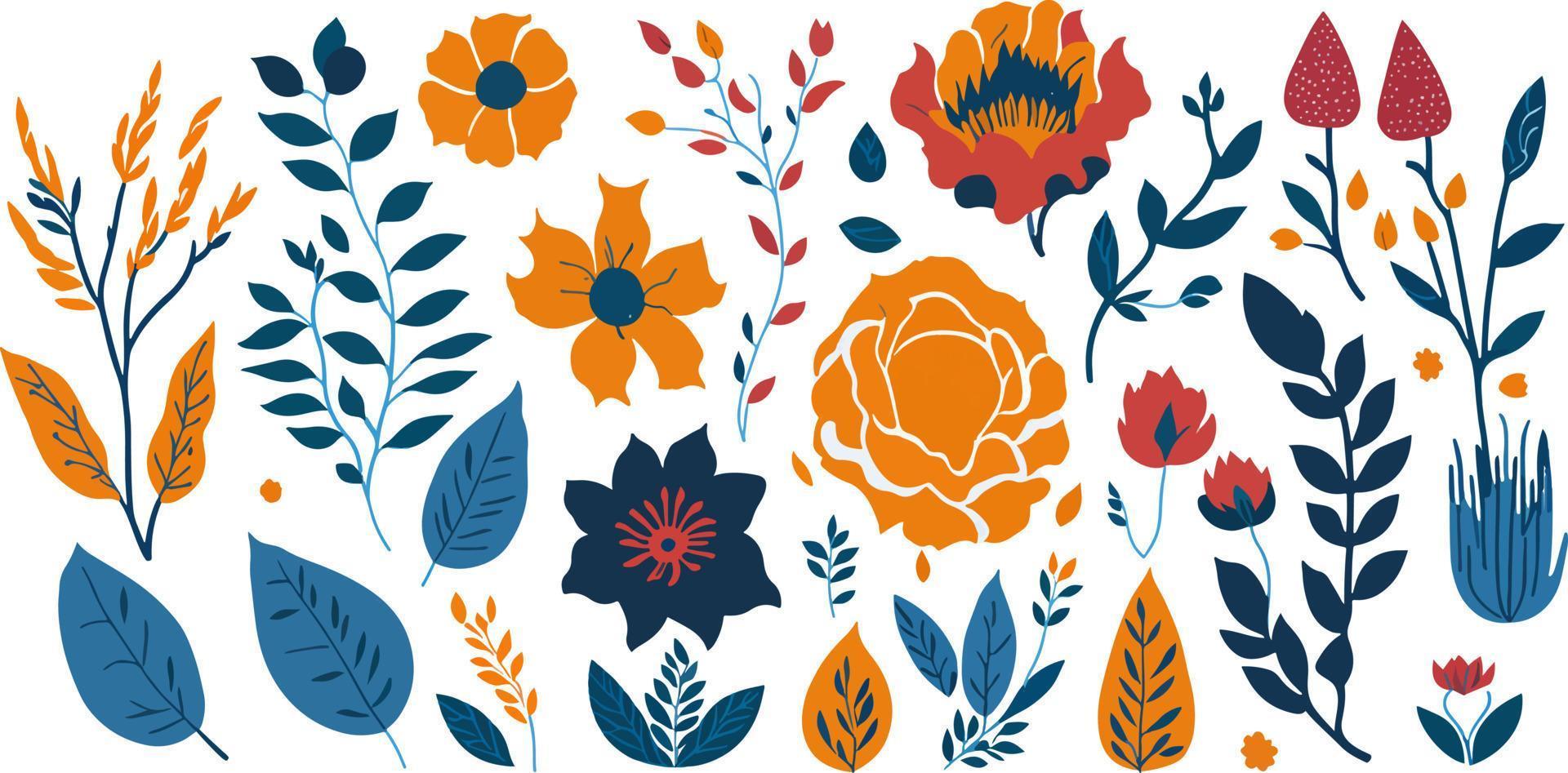 Upgrade Your Aesthetic with a Stunning Collection of Flat Color Floral Elements vector