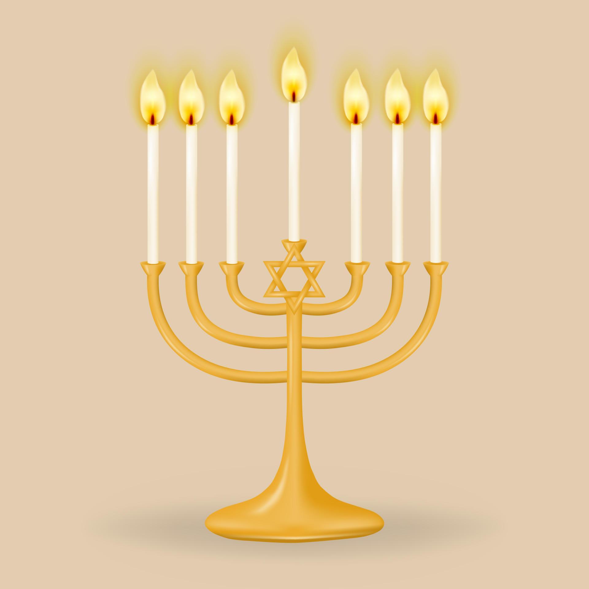 Menorah for seven candles. Gold Ganukkah menorah for seven candles