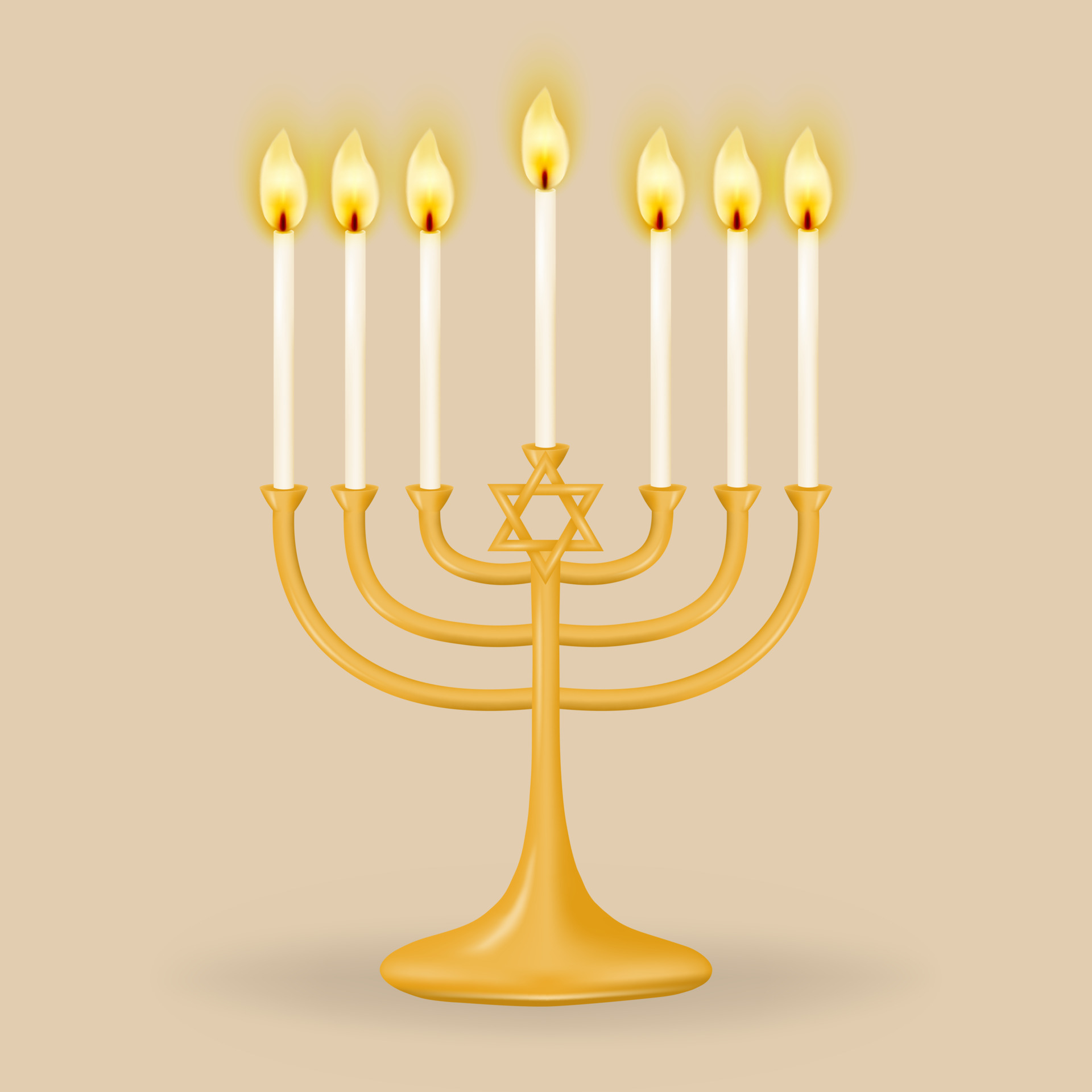 Menorah for seven candles. Gold Ganukkah menorah for seven candles. Vector illustration