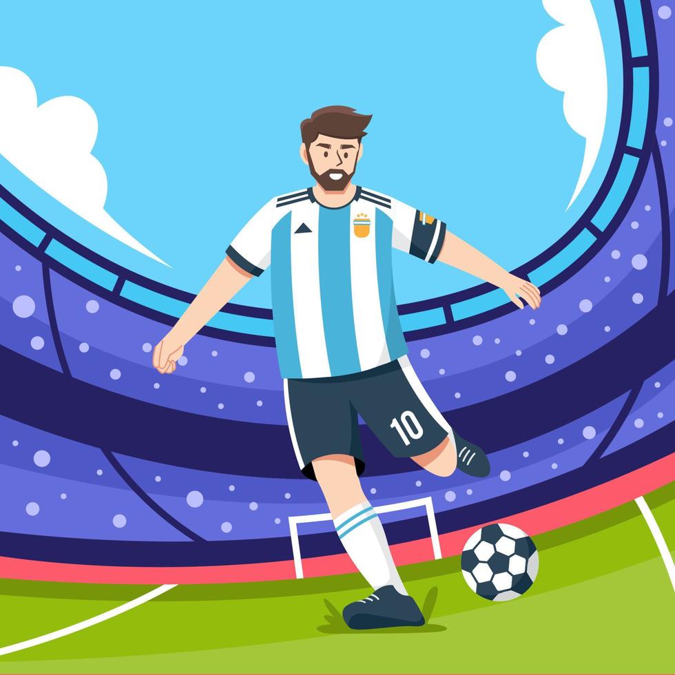 leonel messi pateando un pelota en un fútbol americano partido vector