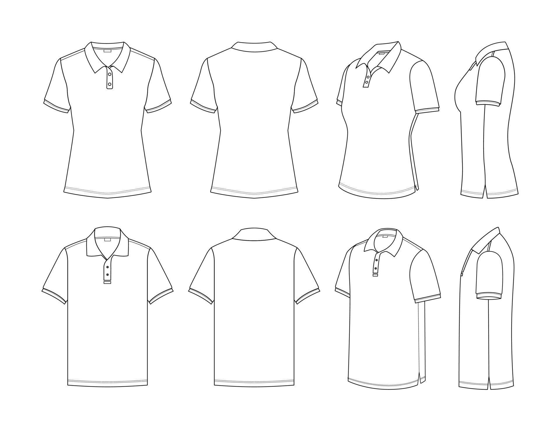 White Outline Female and Male Polo Shirt Mockup 21629974 Vector Art at ...