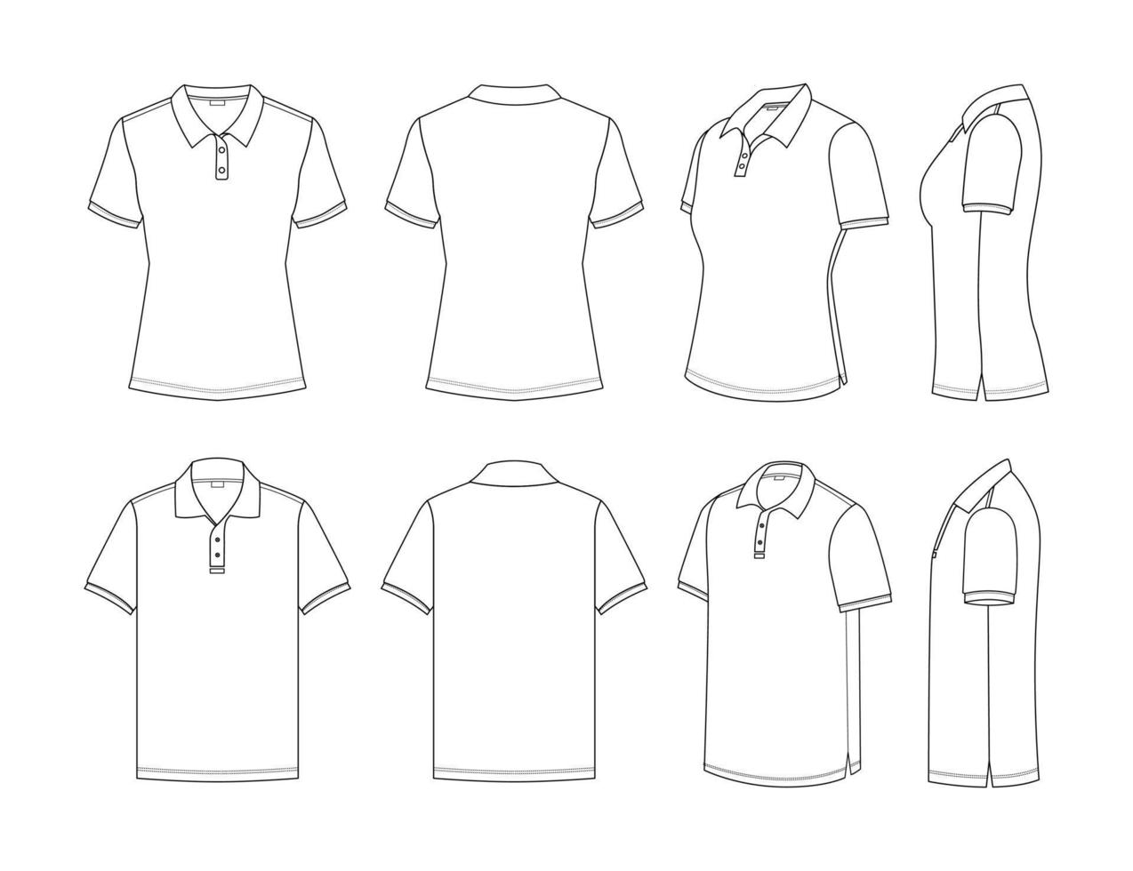 White Outline Female and Male Polo Shirt Mockup vector