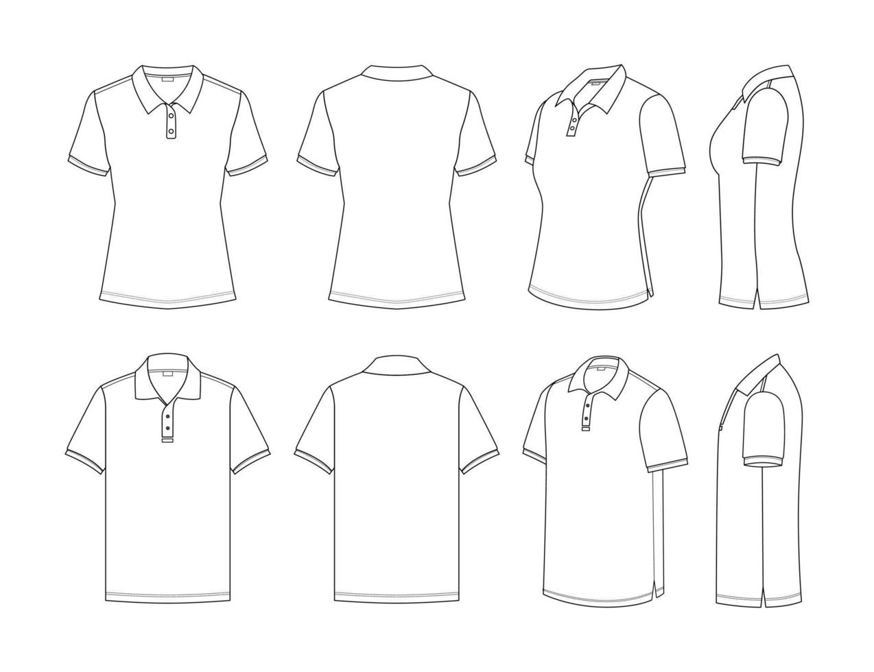 blanco contorno hembra y masculino polo camisa Bosquejo vector