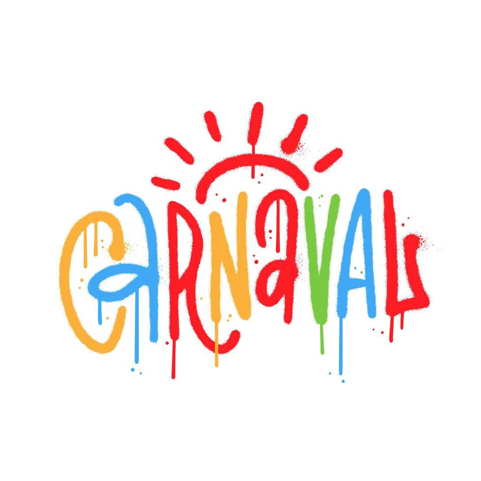 Carnaval text in urban graffiti style isolated on white background. Handwritten spray textured lettering Carnaval for postcard, card, invitation, banner. Vector illustration. Brazil word Carnival