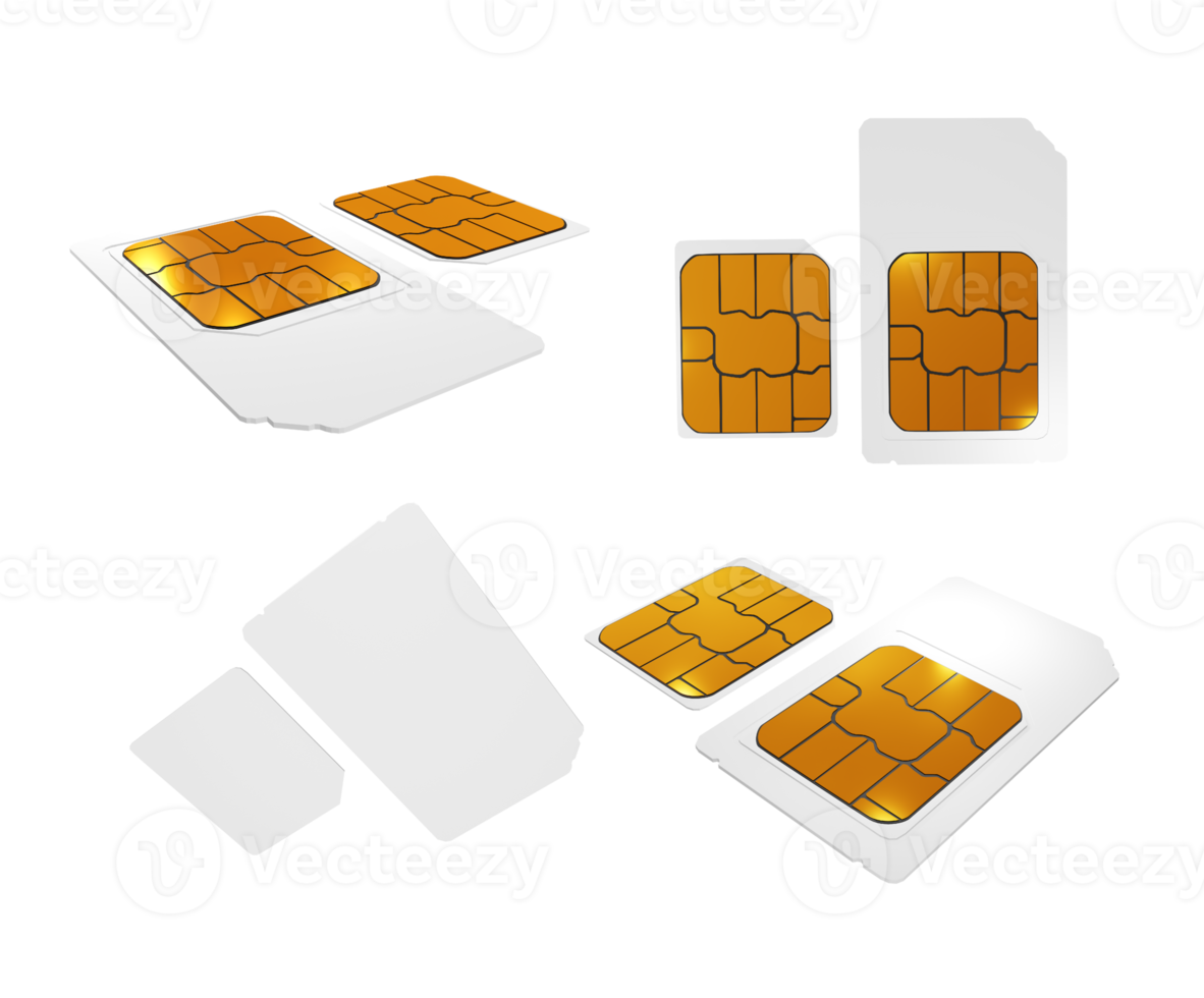 3d rendering of clean gold white sim card from various perspective angles png